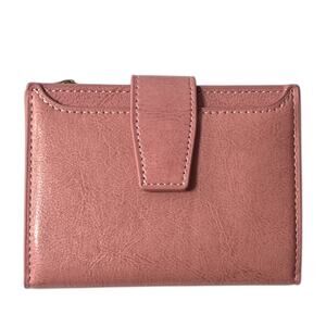 Blush Pink Small Wallet Compact Faux Leather Bifold with Zipper Coin Pouch NEW
